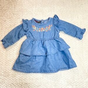 Delia*s Baby Long Sleeve Denim Ruffle‎ Embroidered Dress Size 12 months 90s baby